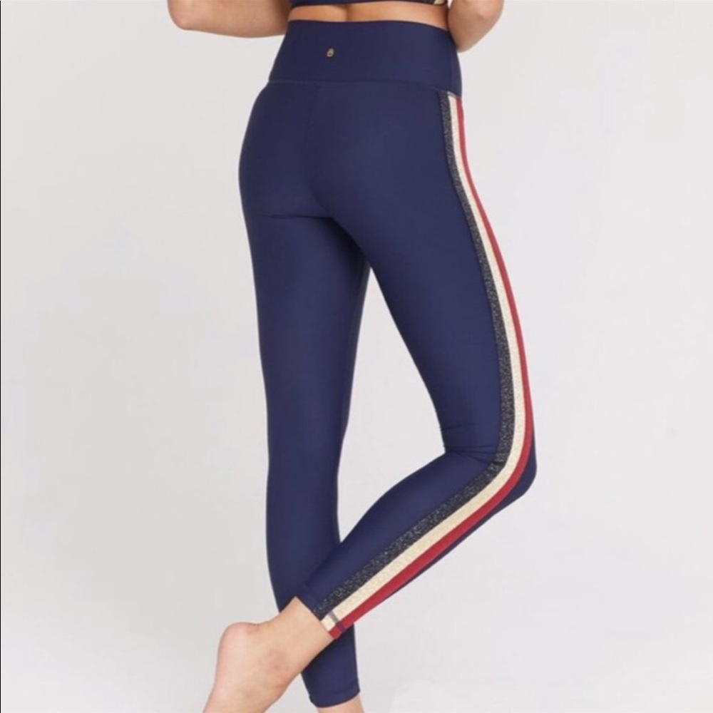 Spiritual Gangster Navy High Waist Glitter Stripe Full Length Leggings Size XS